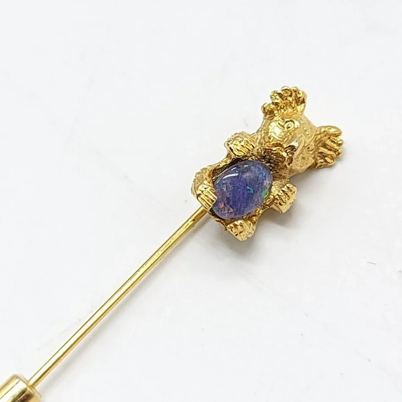 Gold Tone Koala Bear Opal Stick Pin Vintage 2" - Picture 1 of 4